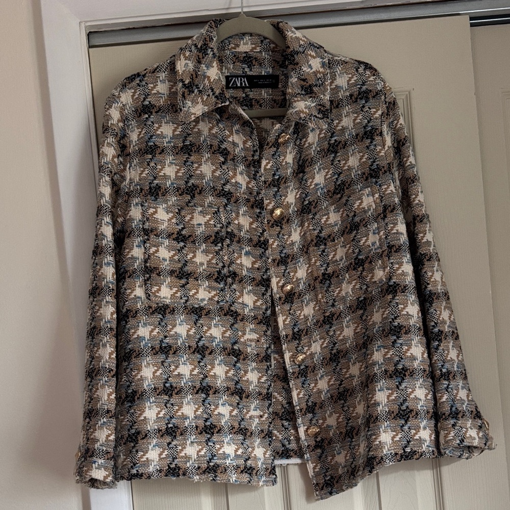 Zara Women's Checkered Blazer - Black and Cream